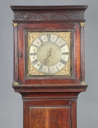 William Stephens of Godalming, a single handed 30 hour long case clock with bird cage movement striking on bell, the 25cm gilt dial with silvered chapter ring marked W Stephens of Godalming, contained in an oak case, complete with pendulum and weight 183cm h x 43cm w x 23cm d 