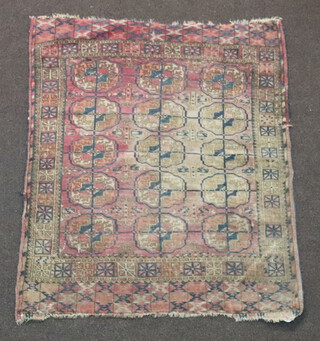 A blue and red ground Bokhara rug with 15 octagons to the centre 111cm x 91cm 