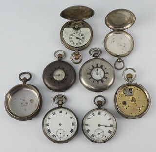 A Victorian silver pocket watch case Chester 1898 and 7 other silver cased pocket watches (some with movements, non working) 