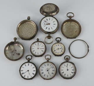 A silver cased fob watch and 5 other fob watches (non in working order) 