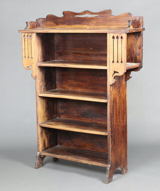 A Liberty style Art Nouveau bleached oak bookcase with raised 3/4 gallery 133cm h x 107cm w x 27cm d 
