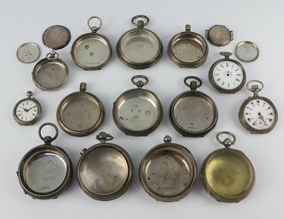 Fourteen silver pocket watch and fob watch cases 