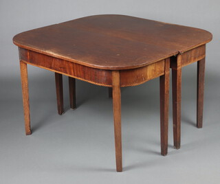 A Georgian D shaped mahogany dining table raised on 8 supports 73cm h x 117cm l x 55cm w 