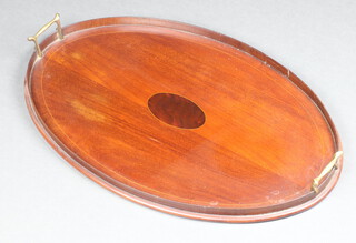 An Edwardian inlaid mahogany twin handled tea tray 3cm x 63cm x 41cm 