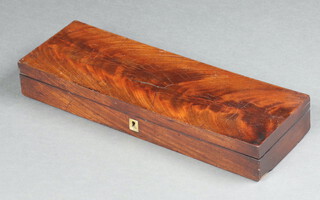 A 19th Century shallow rectangular mahogany box with brass escutcheon and hinged lid 6cm h x 42cm w x 14cm d  