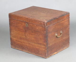 A Victorian oak plate box with hinged lid and brass carrying handles to the sides, the interior fitted 2 trays 45cm h x 58cm w x 45cm d  