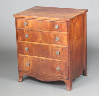 A 19th Century mahogany chest of 4 long drawers with ring drop handles, raised on bracket feet 73cm h x 63cm w x 46cm d 