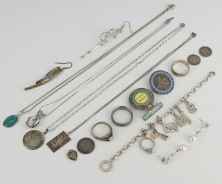 A silver charm bracelet and minor silver jewellery, gross 88 grams 