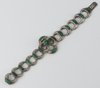 A Victorian white metal malachite open bracelet 