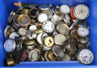A large quantity of pocket watch cases and movements together with 2 cases of watch movements, wheels, hands etc 