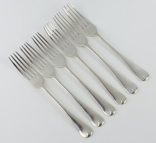Six silver Old English pattern dinner forks Sheffield 1958, maker A E Poston & Co Ltd 454 grams 