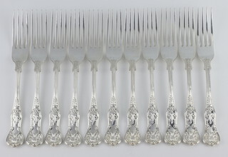 Eleven silver Kings pattern dessert forks Sheffield 1928, maker James Dixon & Sons Ltd 645 grams