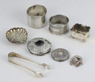 A silver napkin ring Birmingham 1942, 1 other and minor silver items, 94 grams 