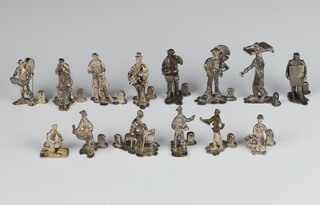 A collection of 14 cast silver figures of street vendors, London 1975, maker Thomas Charles Jarvis, 586 grams