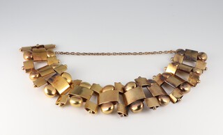 A stylish yellow metal flat link bracelet 16cm, 23.8 grams 