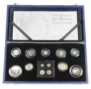 A Queen's 80th Birthday Collection silver coin set 2006, cased, 87.41 grams