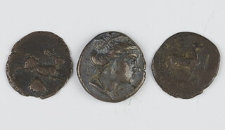 Three Ancient Greek silver Obol or Diobol coins, dated between 400 and 200BC, total weight 6.7 grams