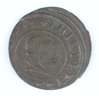 A Spanish copper coin of Philip IV dated 1663 with a value of 16 Maravedis, minted at Madrid 