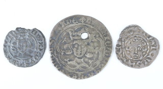 Three English hammered silver coins of the 14th and 15h Centuries, one groat and two pennies 