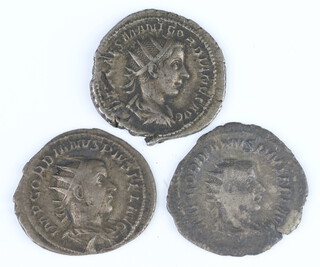 Roman Empire 238-44AD, 3 silver Antonianus coins, the reverse of each coin is different 