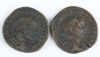 Two bronze sestertius coins for Gordian III, Rome 239-240AD, one reverse shows Salus seated, the other shows Securitas standing 