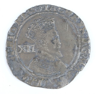 A silver shilling of James I 1625-1642, minted at the Tower, under the King's authority 