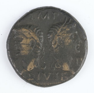 A Roman brass dupondius coin for Augustus and Agrippa, issued 10AD 