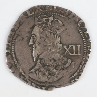 A silver shilling of James I, 1638-9, second milled issue, flange has been trimmed 