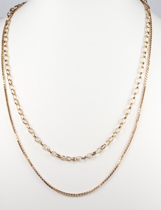 A 9ct yellow gold necklace 38cm, ditto 44cm, 11.5 grams 