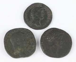 A group of brass or bronze Roman coins from the second and third centuries AD