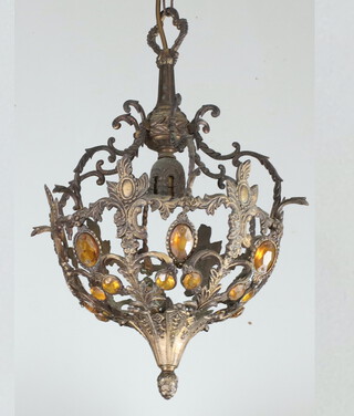 A gilt metal and amber glass light fitting 43cm x 32cm x 40cm 