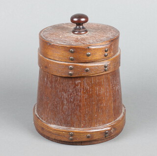 An oak waisted flour bin with lid 21cm x 17cm  