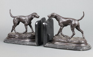 A pair of bronze and marble book ends in the form of standing dogs 19cm x 24cm x 11cm 