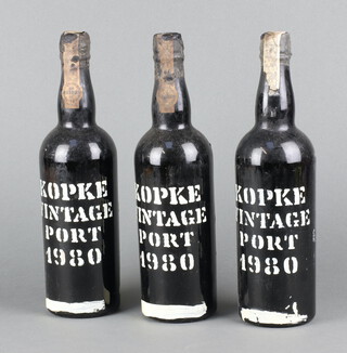 Three bottles of 1980 Kopke vintage port 