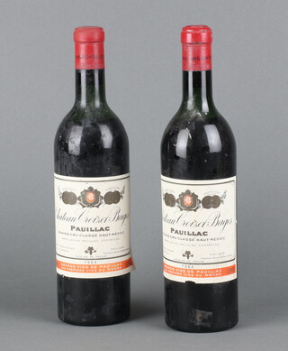 Two bottles of 1964 Chateau Croizet Bages Pauillac Grand Cru Classe red wine 