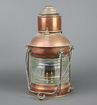 A Swiss copper and steel masthead lantern marked Bottaro Giovina 47cm h x 24cm 