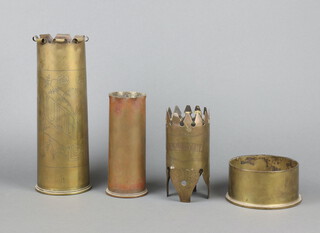 A First World War Trench Art shell marked Audruicq formed from an 18lb shell and 3 other items of trench art 