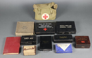 The Home First Aid Kit boxed and with contents, The Motorists First Aid Kit in a metal case and some contents, Air Raid Precautions First Aid Outfit in cardboard box with contents, The Elastoplast Doctors Set boxed with contents, The Complete First Aid Outfit for ARP and contents, ARP Household First Aid Kit in cardboard box with some contents and others 
