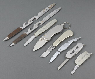 Arnold & Sons London, a budding type knife with 4 cm blade, a Guinness advertising twin bladed knife complete with bottle opener 4cm, Thomas Turner & Co a twin bladed pocket knife the grip marked Barnardo Helpers League Founders Service award and 5 other pocket knives 