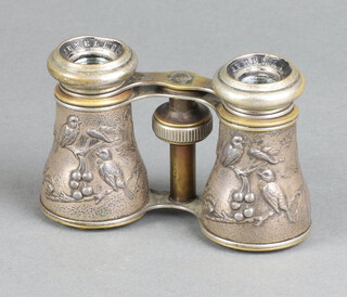Jumell Duchesse, a pair of 19th Century opera glasses in an embossed metal case decorated birds 