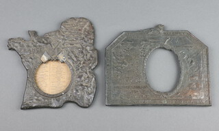 A First World War cast metal photograph frame in the form of the Western Front, the reverse marked service frame Western Front 17cm x 15cm, 1 other Eastern Front 15cm x 18cm 