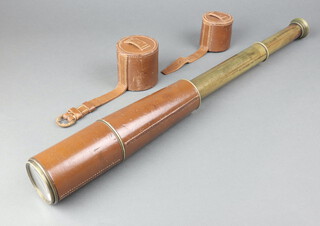 A 3 draw brass and leather telescope marked TTEL.Sig.Mk VI BC Limited & Co 412 40.S.717.GA with broad arrow together with a spare lens 