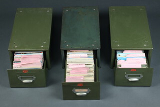 Approx. 2700 black and white and coloured postcards of English counties and Europe contained in 3 metal single draw filling chests 