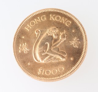 A Hong Kong 1000 dollar lunar year coin, The Year of The Monkey 1980 