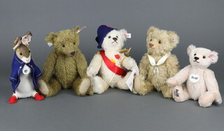Five Steiff teddy bears - Peter Rabbit, Napoleon (no flag), Little Gem (with necklace), 125 Anniversary and Gretchen Rose, all without boxes and certificates 