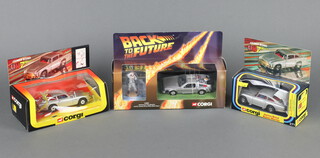 Corgi Toys, A Back to The Future 1:36 scale DeLorean Time Machine with Doc Emmet Brown metal figure (boxed) together with a James Bond Goldfinger Aston Martin 271 boxed and another Aston Martin DB5 boxed  