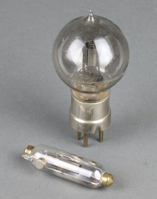 An Ediswan R-type pip-top valve with early BBC logo and an early Marconi V24 valve