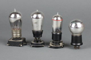 A collection of early valves including Marconi DER with BBC logo with continuity, an Osram R5V display only, Mullard HF pip-top valve with BBC logo with continuity, Frelat globe valve with continuity, Marconi V5
