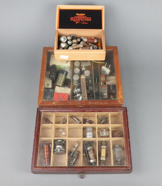 Two display units containing fuses, crystals, German WWII valves, Univac miniature valves and neon tuning indicators.