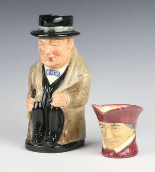 A Royal Doulton character jug Winston Churchill seated, 21cm, ditto Cardinal (A mark) 8cm 
